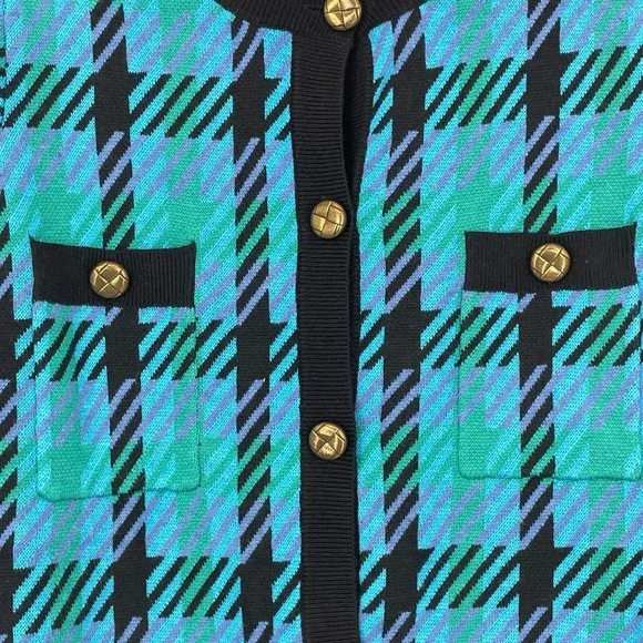 SUNCOO Paris Women's Blue Black Plaid Check Gold Button Gaya Cardigan Jacket T1 - Picture 8 of 12